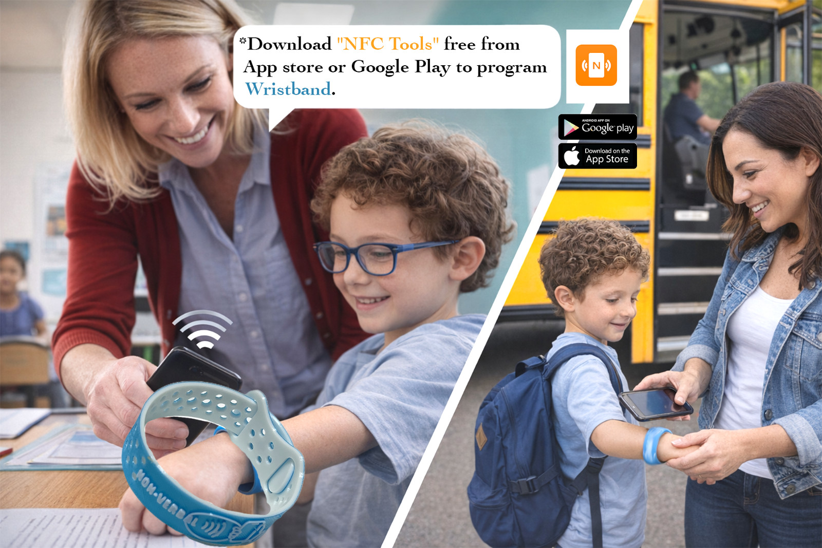 NFC-Enabled Non-Verbal Support Bracelet for Kids & Adults – Durable TPU 2-Pack