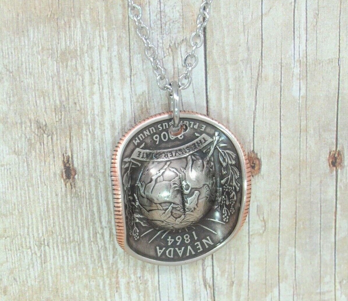 Cowboy Hat Necklace, Custom Made From US State Quarter, Stetson Style, USA Made