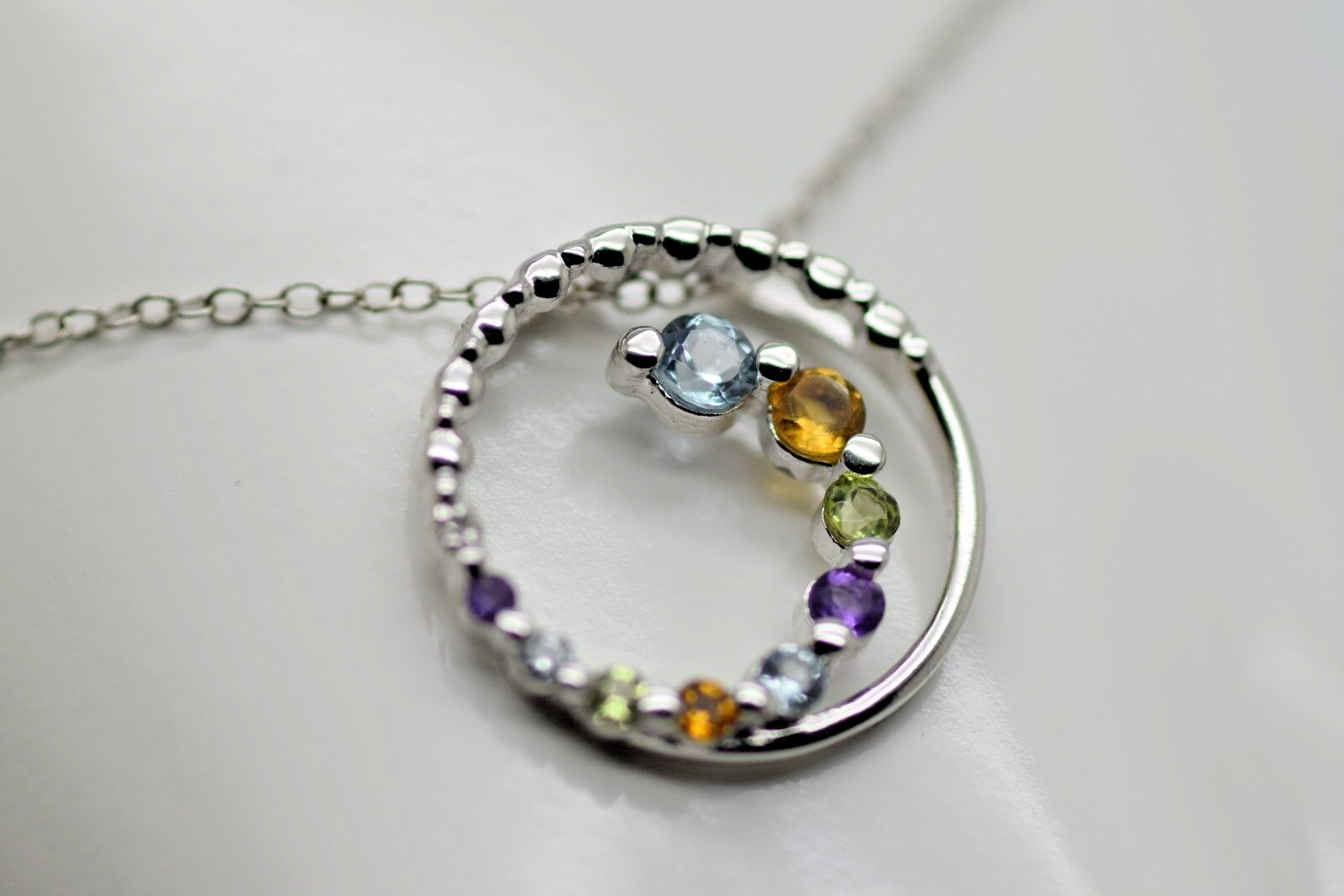 Sterling Silver Mutli-gemstone Journey Pendant Amethyst Citrine Topaz