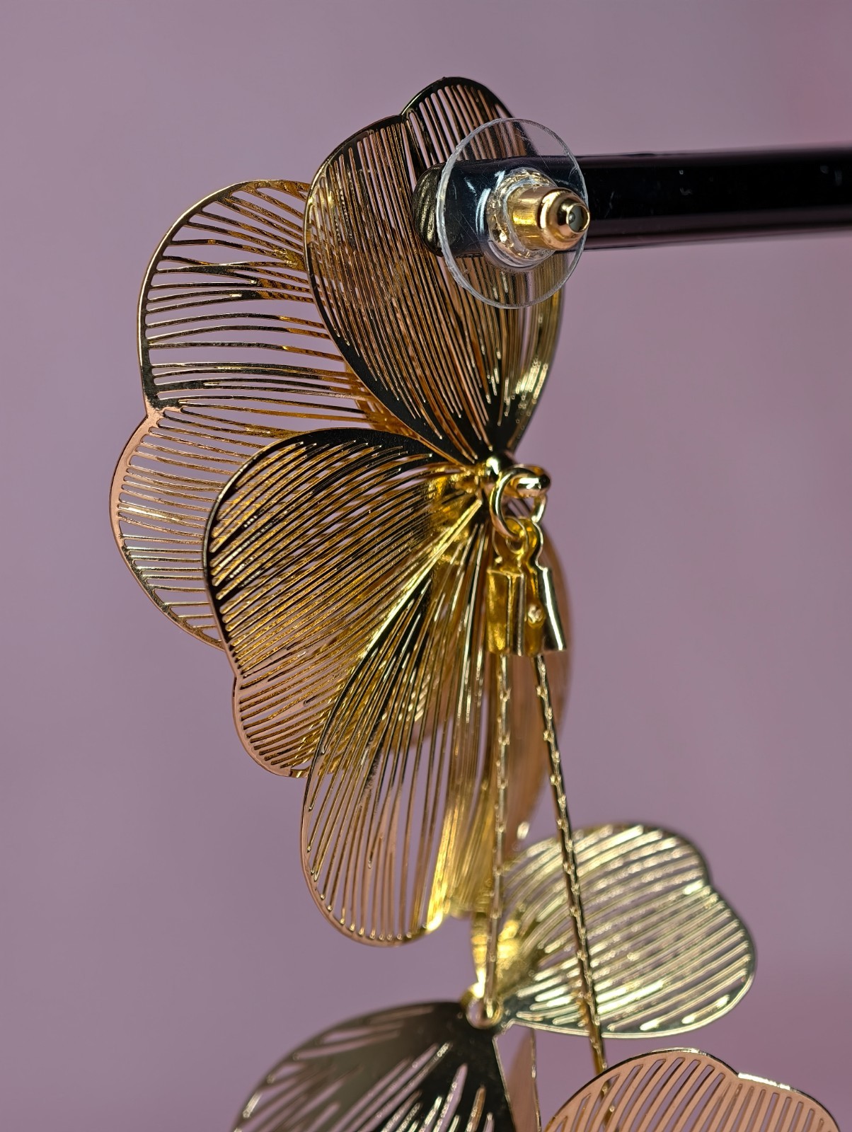 Gold Floral Statement Drop Earrings Large Orchid Flower Dangle Wedding 11cm