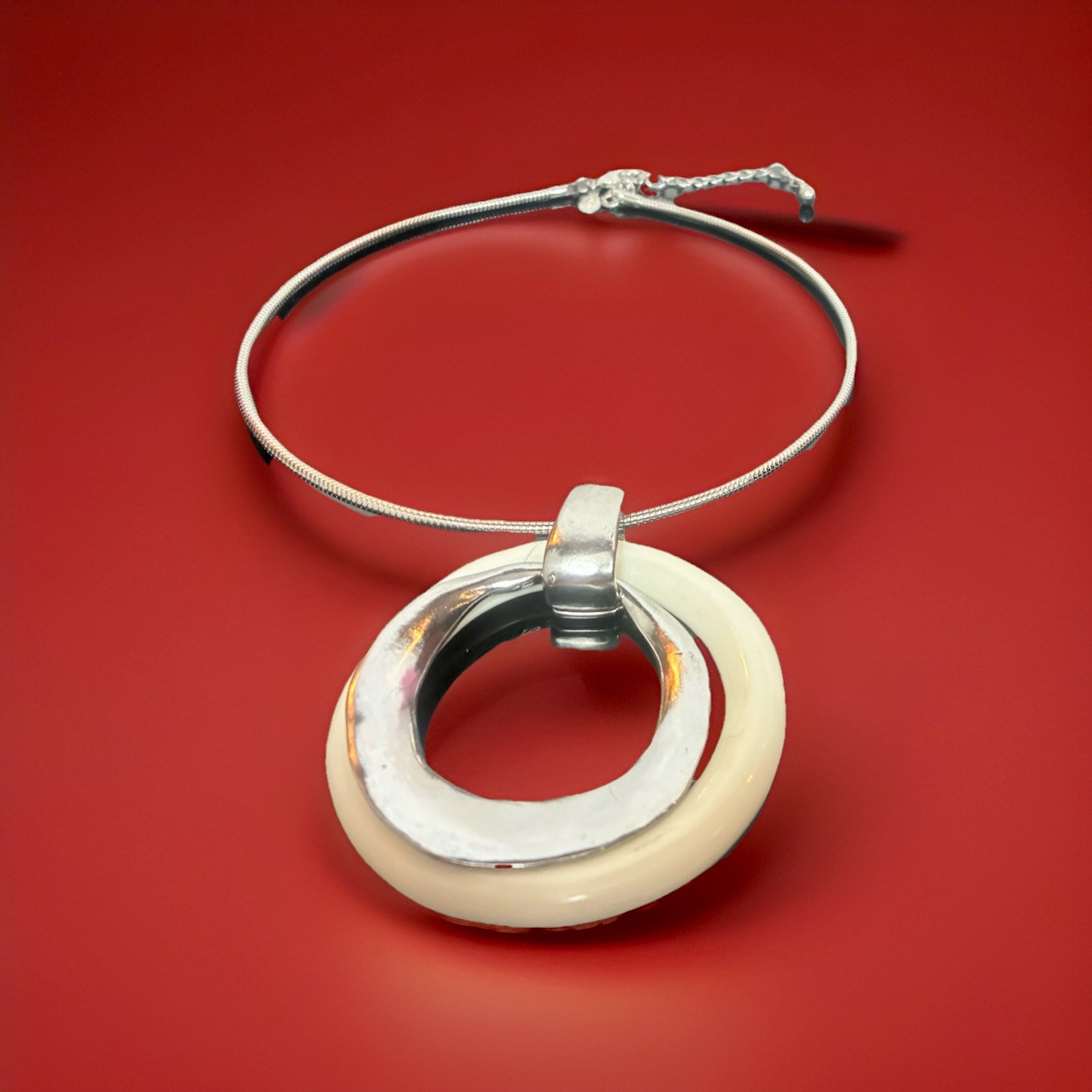 Chicos Silver Flexible Necklace And Ear Ring Set Fashionable Pierced