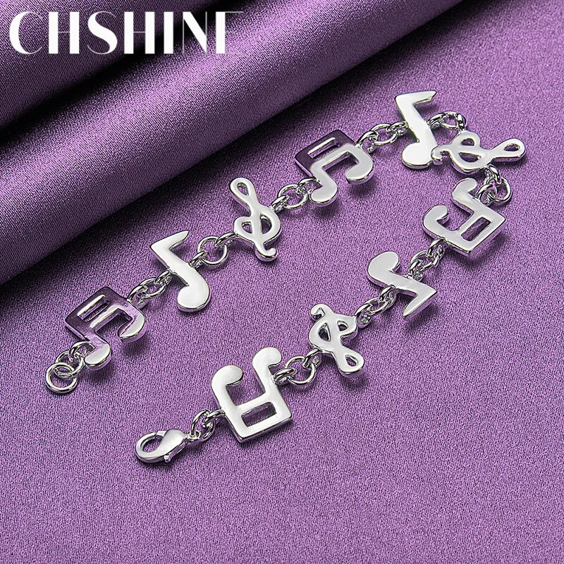 CHSHINE 925 Sterling Silver Musical Note Chain Bracelet For Women Charm Jewelry
