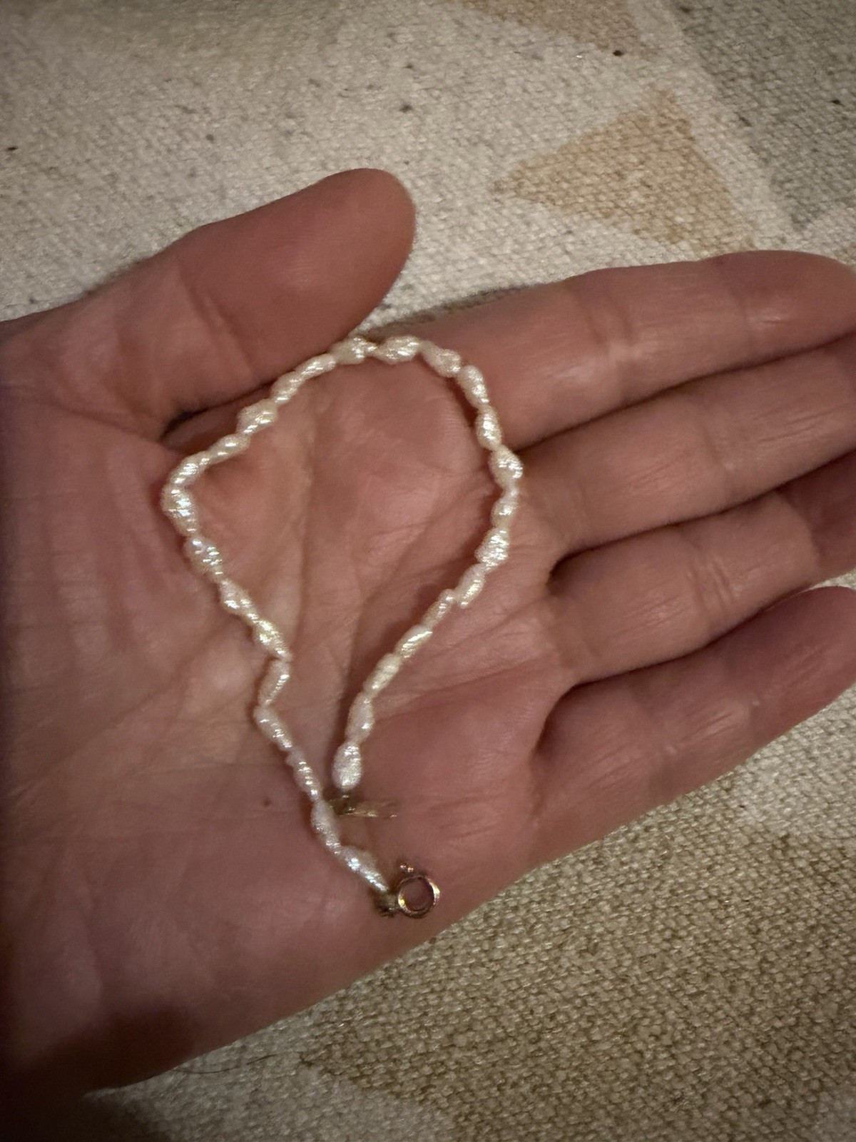 14K White Baroque Pearl Beaded Bracelet w/ Lobster Clasp 7 in