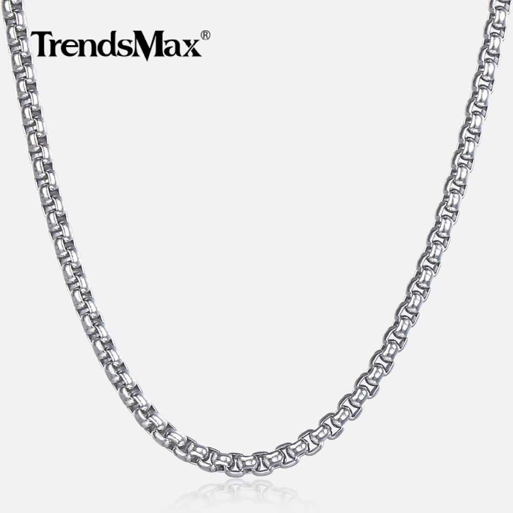 USA 1.5/2/3/4mm Round Box Chain Necklace Stainless Steel Link Men Women 18-28″