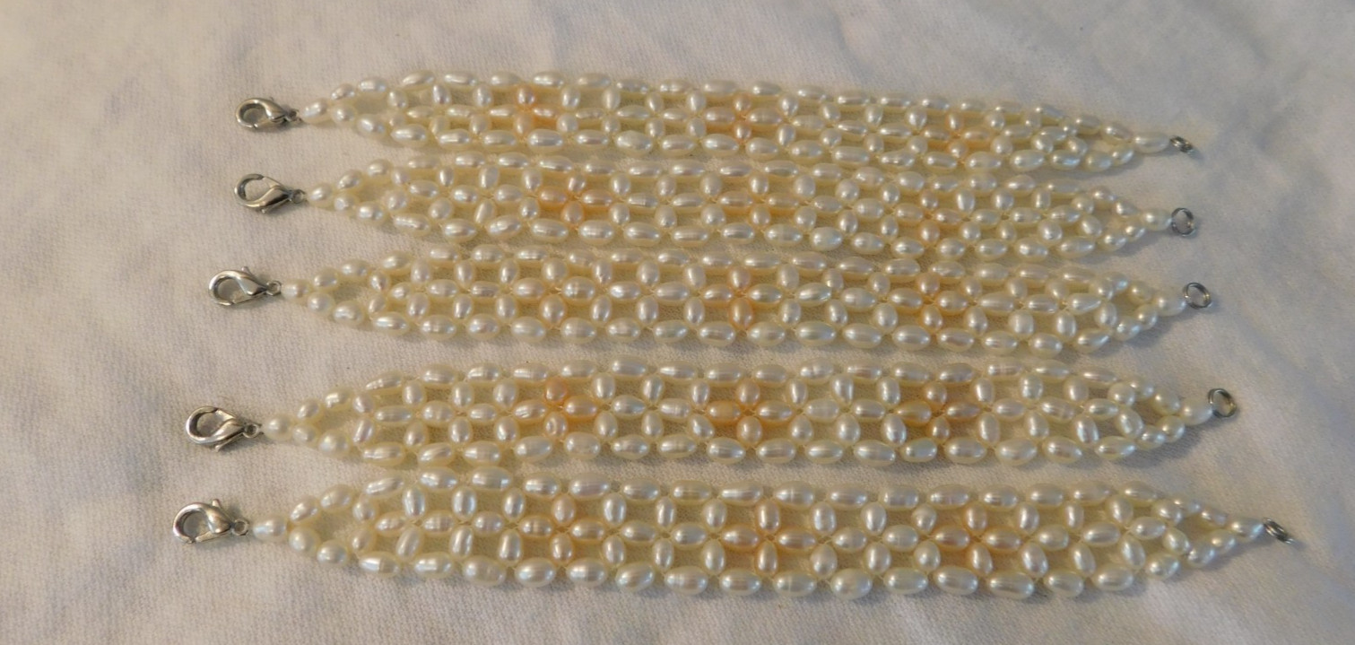 Set of Five Genuine Freshwater Pearl Beaded Bracelets
