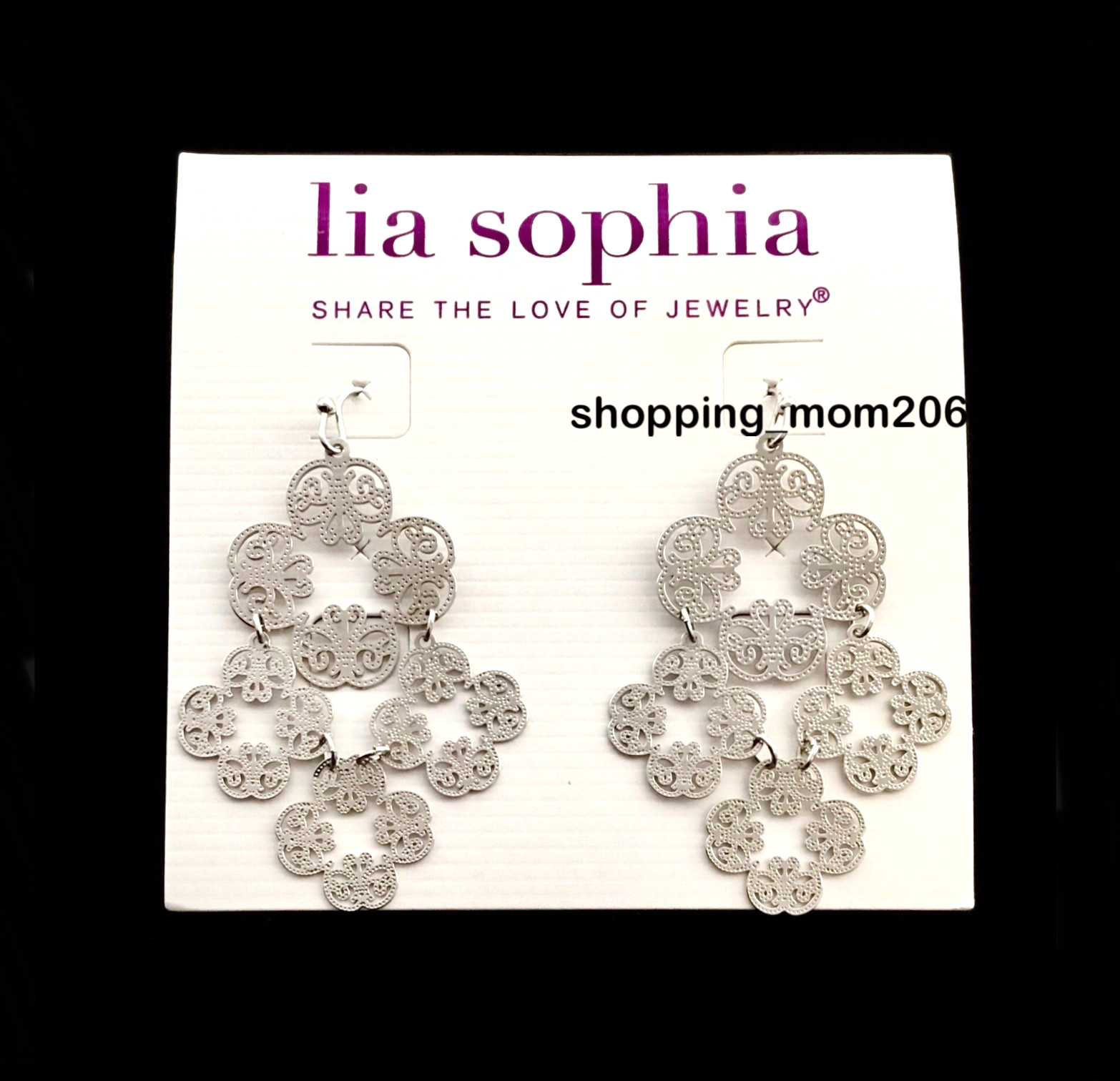 Lia Sophia “Chime” Silver Tone Filigree Lightweight Chandelier Earrings NIB