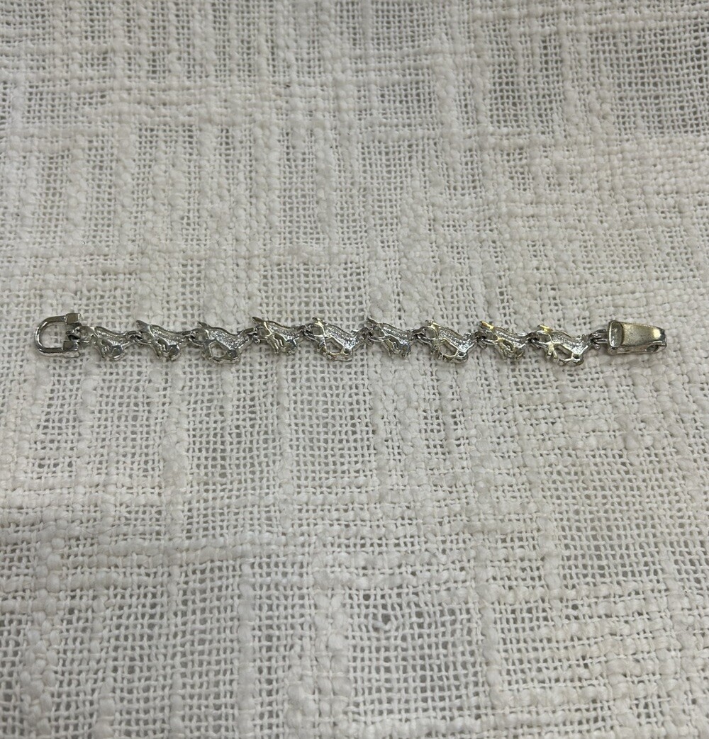 Silver Toned Galloping Horse 7.5in Bracelet With Magnetic Fold-Over Clasp