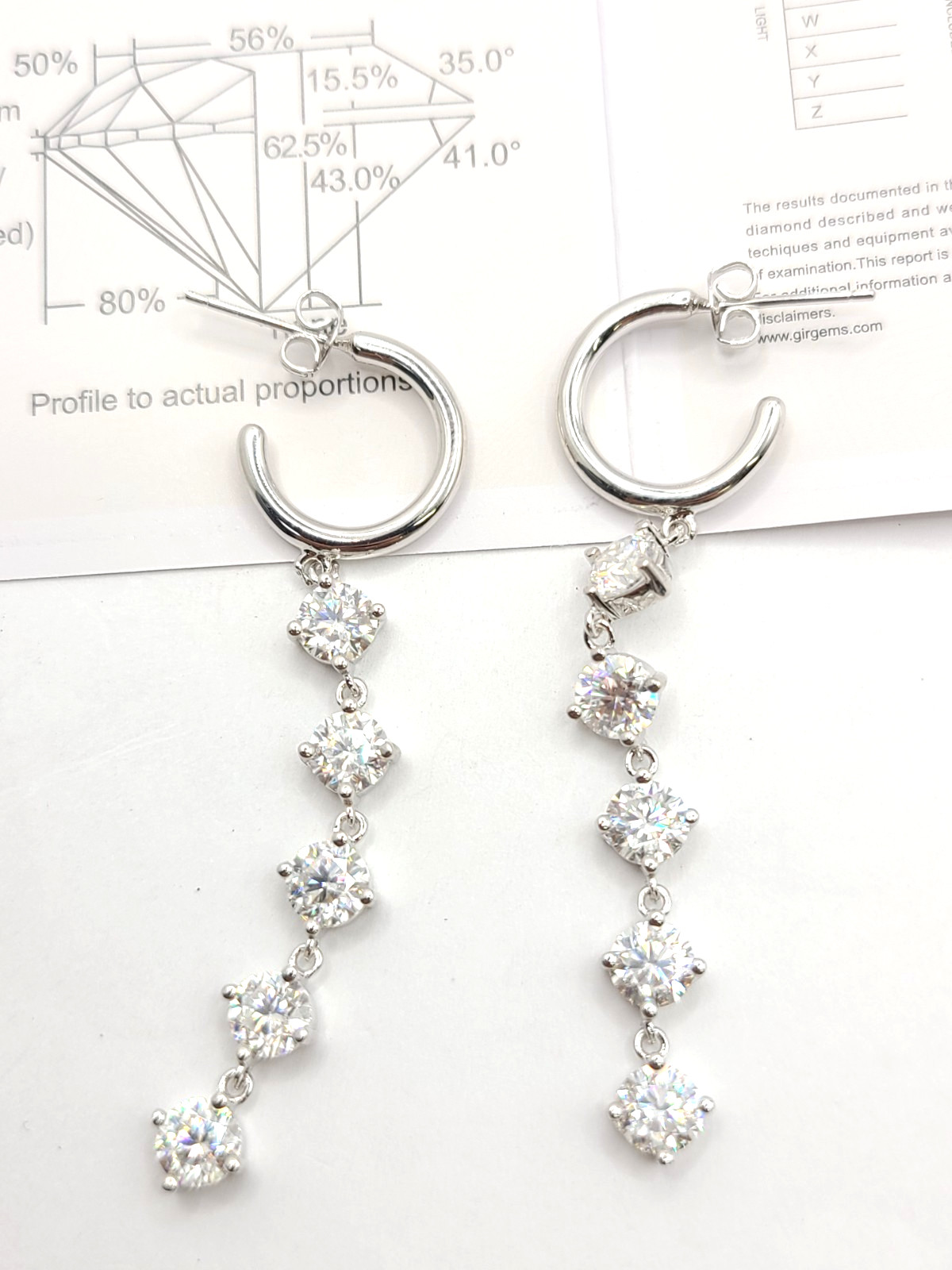GRA 3.00cttw Moissanite 14mm Huggie Hoop Dangling Crystal Earrings Silvertone