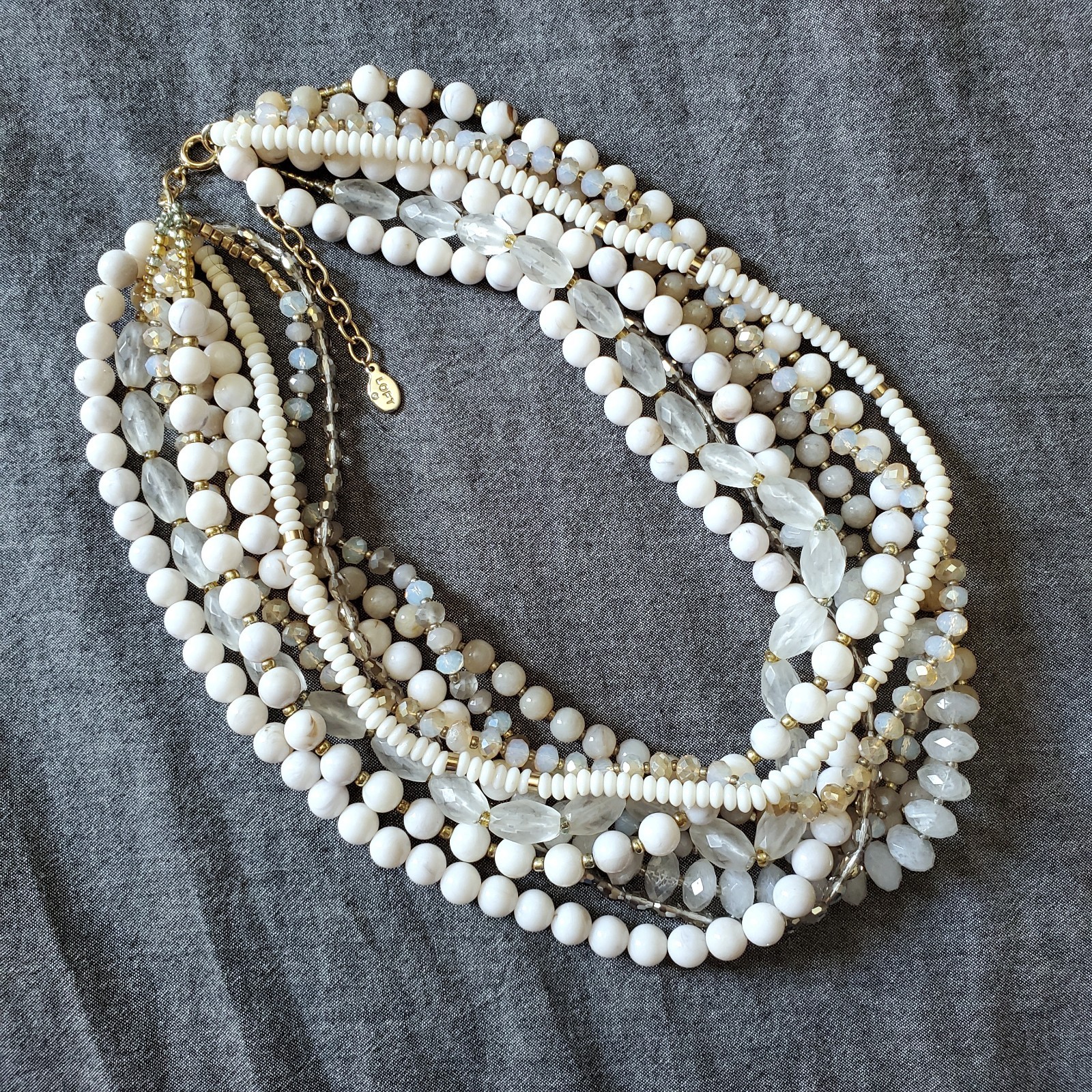 LOFT White and Gray Multistrand Necklace, 18 inch statement necklace