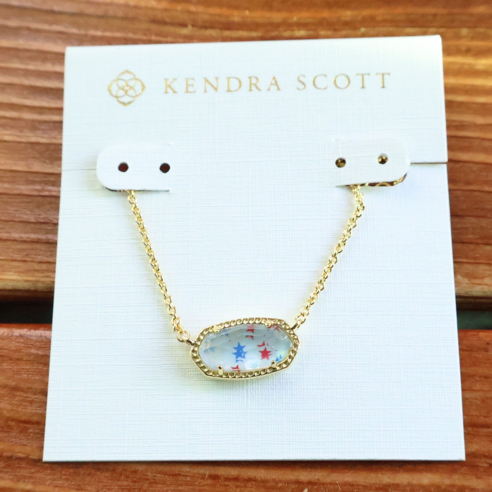 Kendra Scott Elisa Gold Necklace Red White Blue Star