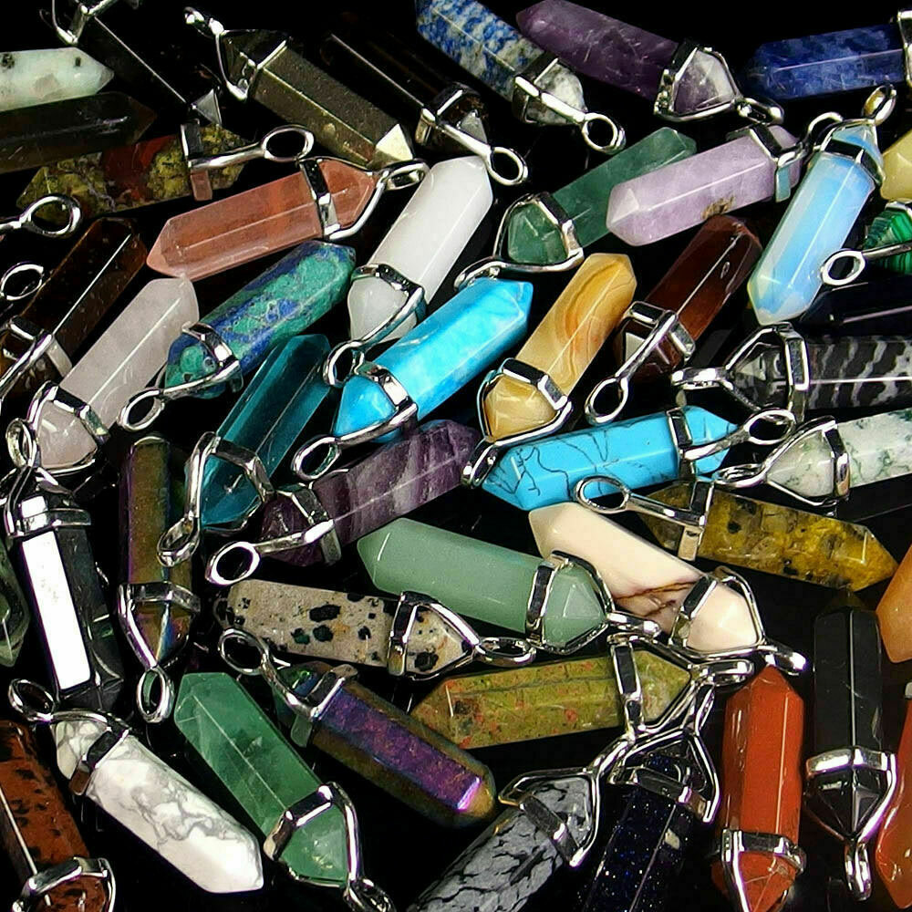 32PC Chakra Quartz Crystal Point Healing Gemstone Pendant Necklace Stone