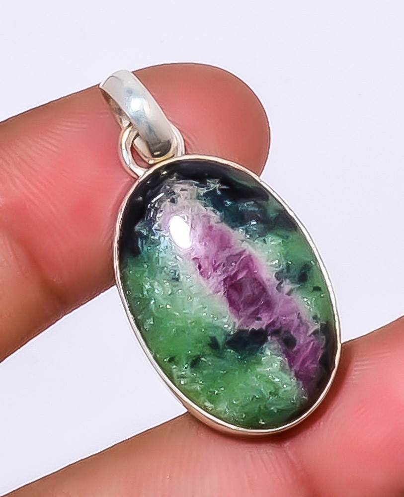 Ruby With Zoisite – Longido Mines 925 Sterling Silver Jewelry Pendant 1.48″ A3
