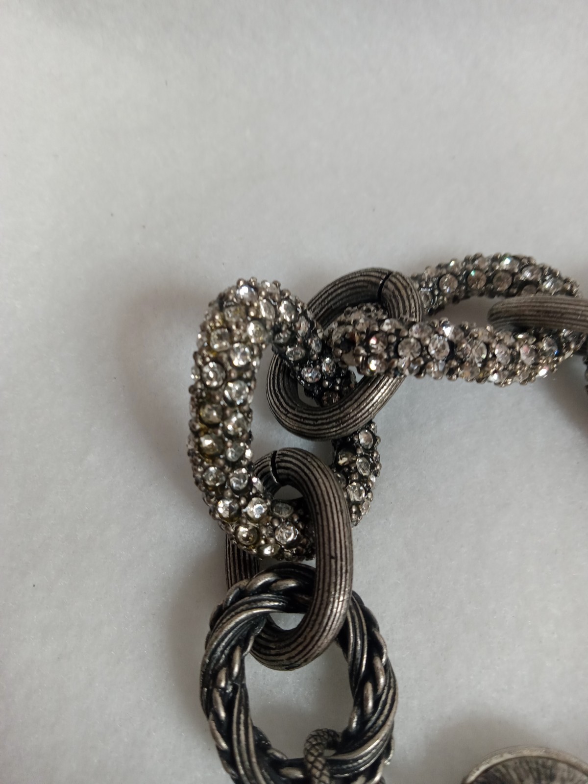 Chico’s Chunky 5″ Chain Link Rhinestone Bracelet Large Silver-Colored
