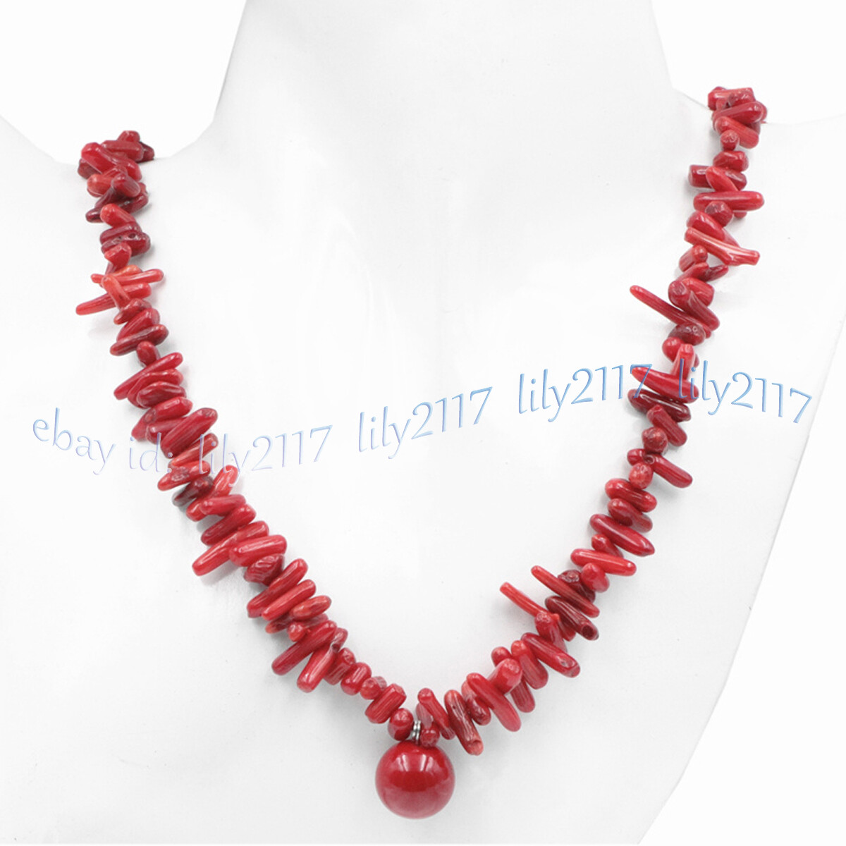 Natural 3-10mm Red Coral Gems Irregular Chips Gravel Beads Pendant Necklace 18”