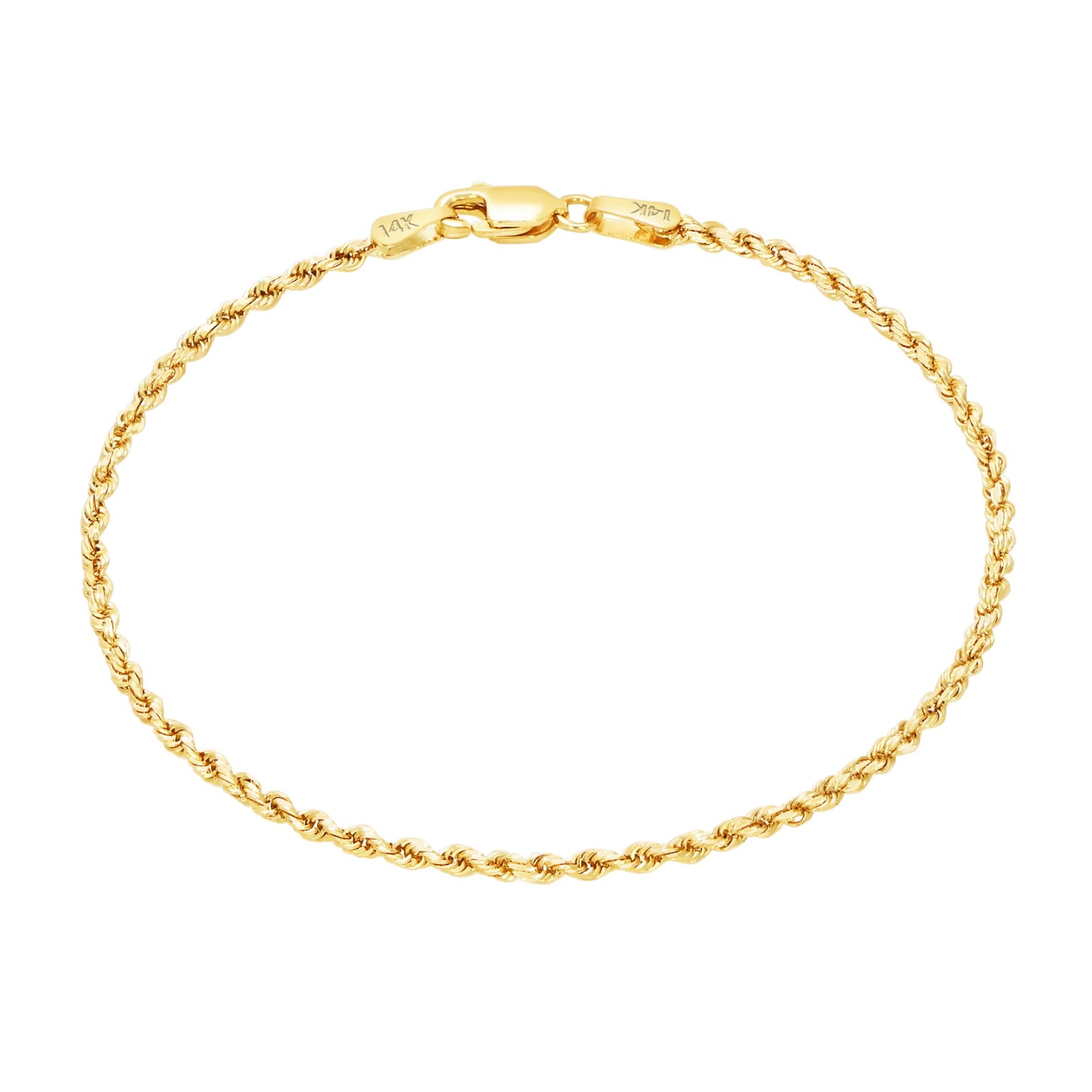 14K Yellow Gold 1.5mm-10mm Solid Diamond Cut Rope Chain Bracelet 7″ 7.5″ 8″ 9″