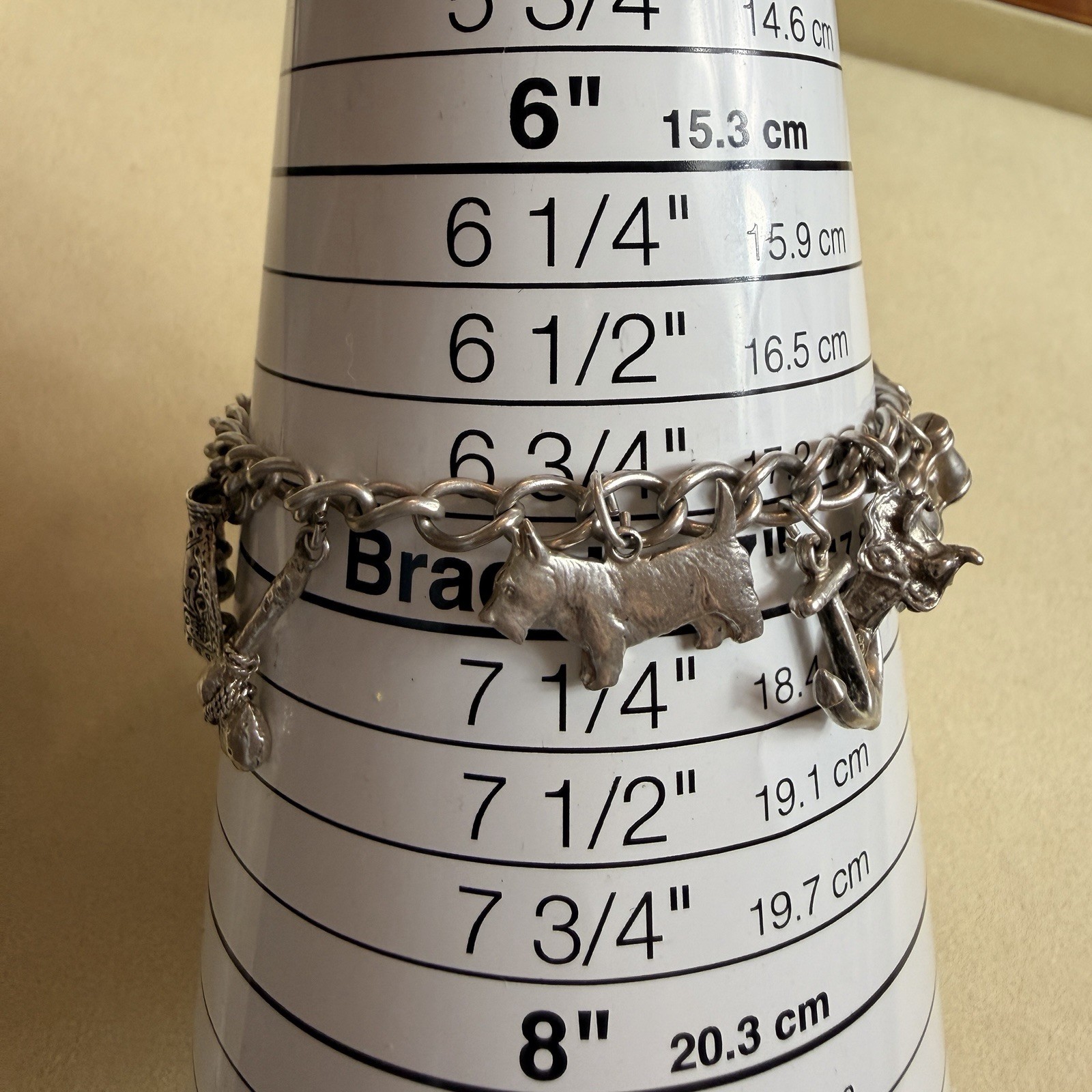 Vintage 925 Sterling Silver Charm Bracelet Size 6 3/4 inches