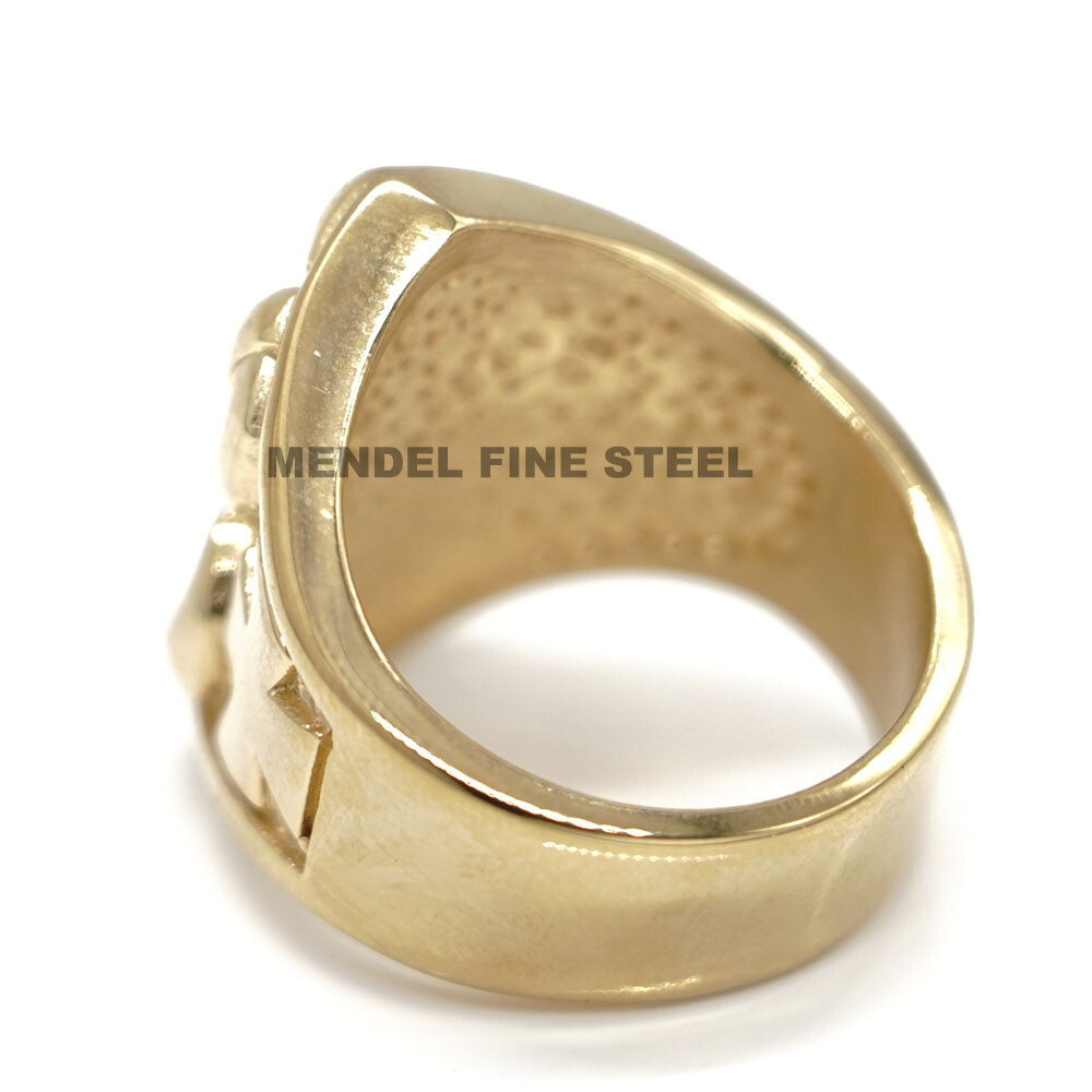 MENDEL Mens Gold Plated Fleur de Lis Flower Cross Ring Stainless Steel Size 7-15