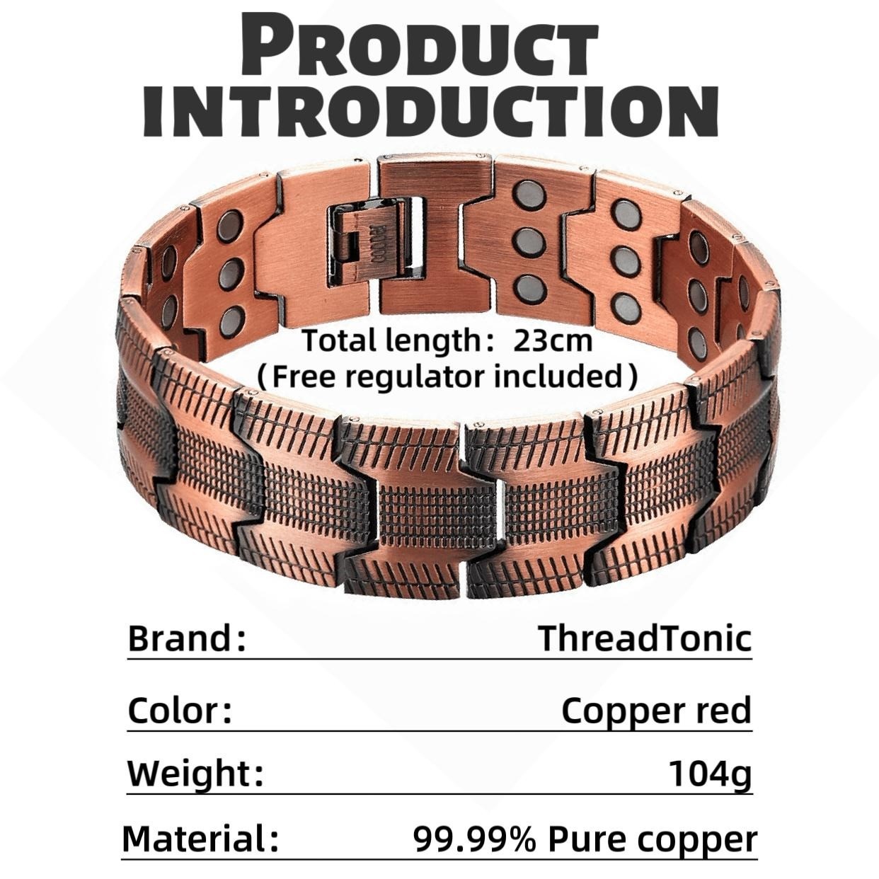 Adjustable Men’s Copper Magnetic Bracelet with Sizing Tool and Magnets