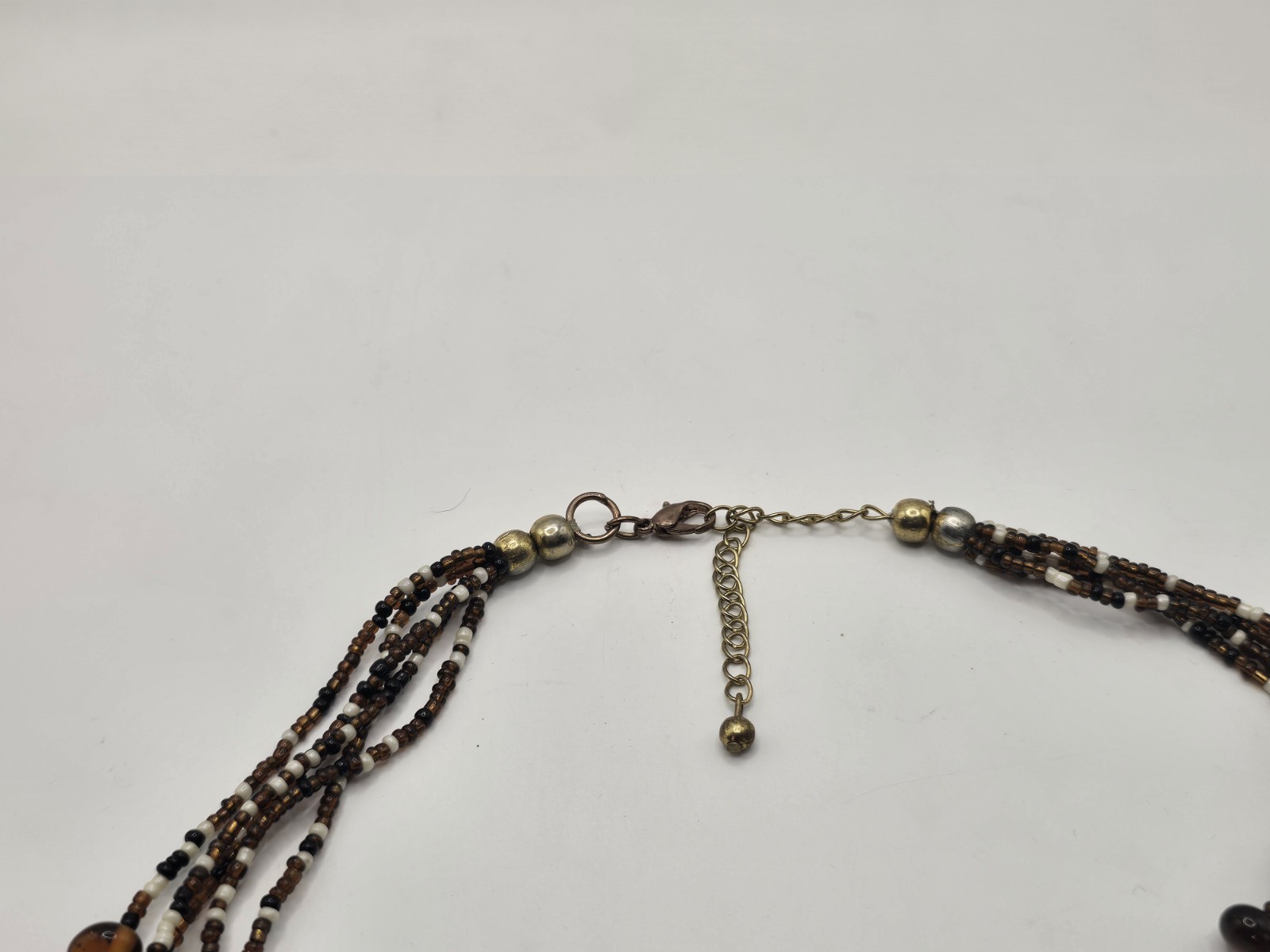 Boho Multi-Strand Glass Bead Necklace – Earth Tone Amber Brown Cream Layered…