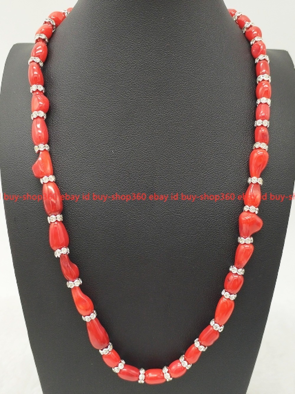 New Natural 8-12 Millimeter Red Coral Gemstone Oval Pearl Necklace 16-36 Inches