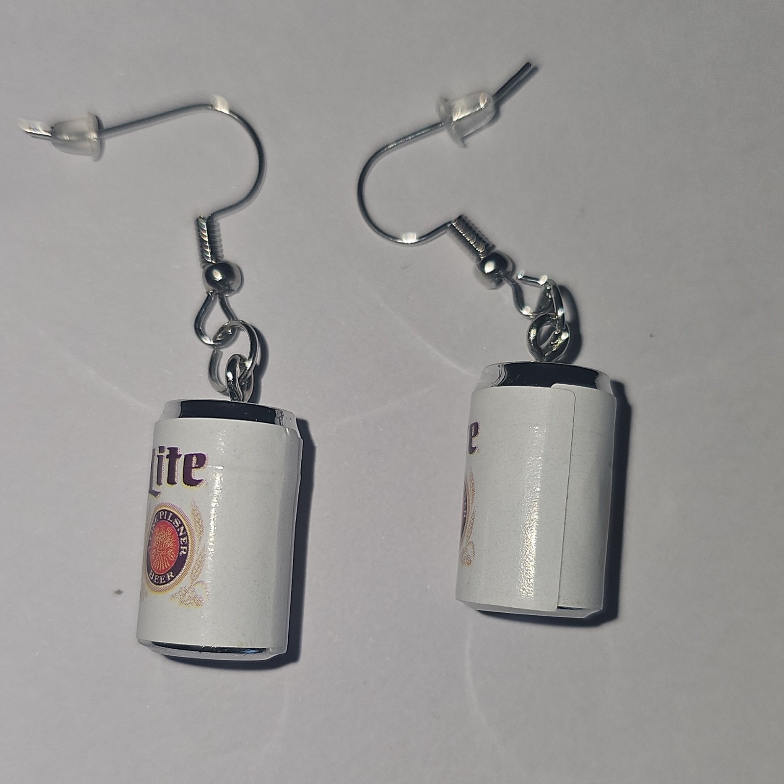 Lite Beer Can Dangle/Drop Earrings White Metal Hook Lobe No Stone