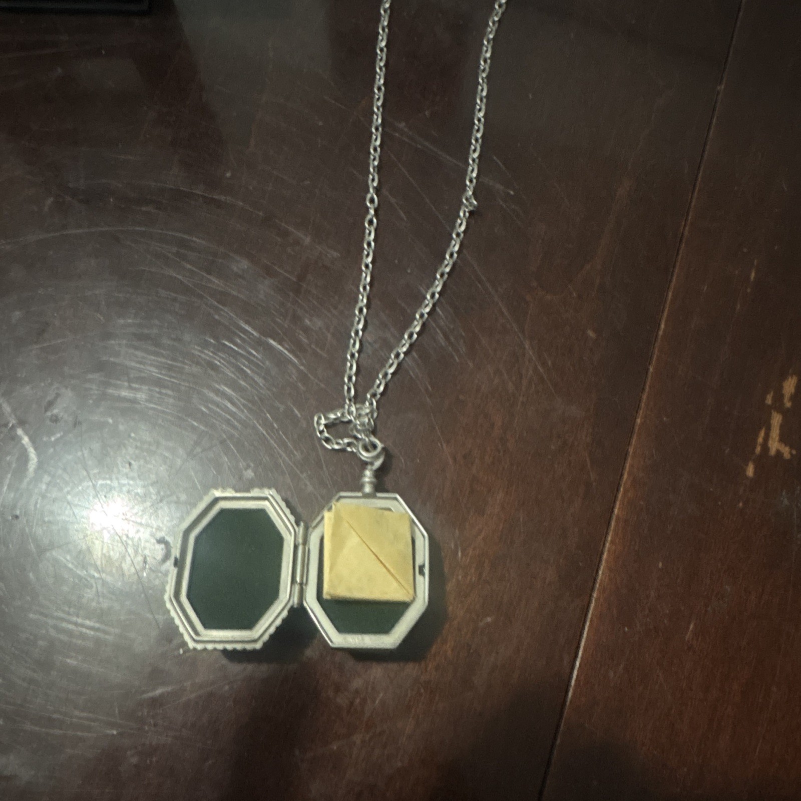 Octagon Photo Locket Pendant Necklace Silver Plated Cable Chain Lobster