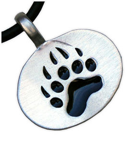 Pride Shack – Male Bear Pride – Mens Gay Pride Pewter Oval Paw Pendant Necklace