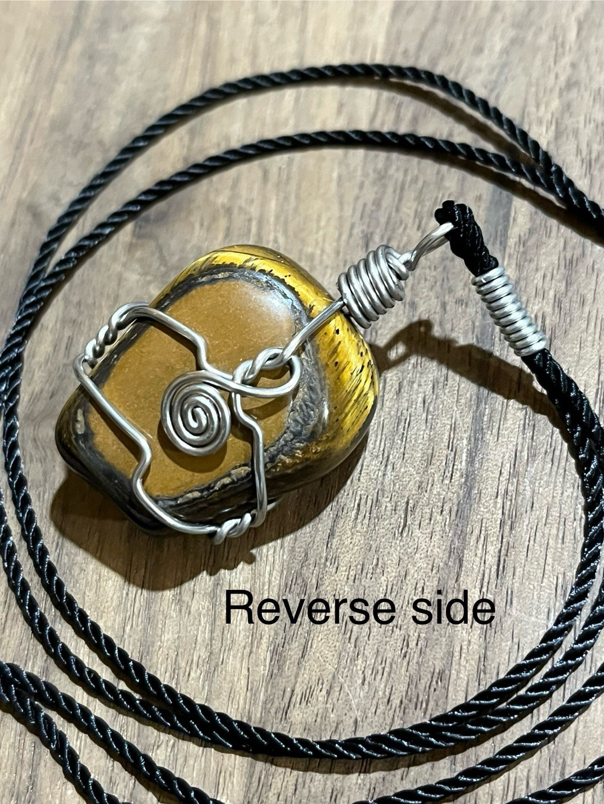 Tiger Iron Wire Wrapped Necklace, Tigereye with Hematite Gemstone Pendant