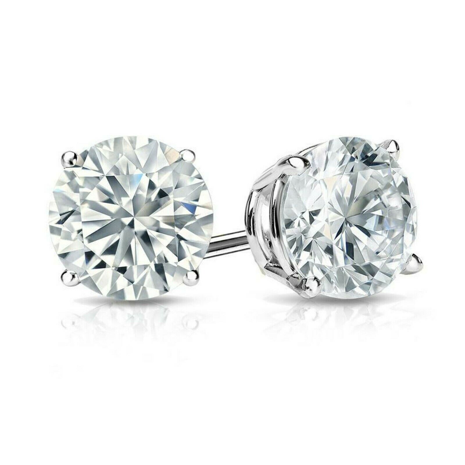 3.75Ct Round Simulated Diamond Earrings Stud 14K White Gold Plated Screw Back
