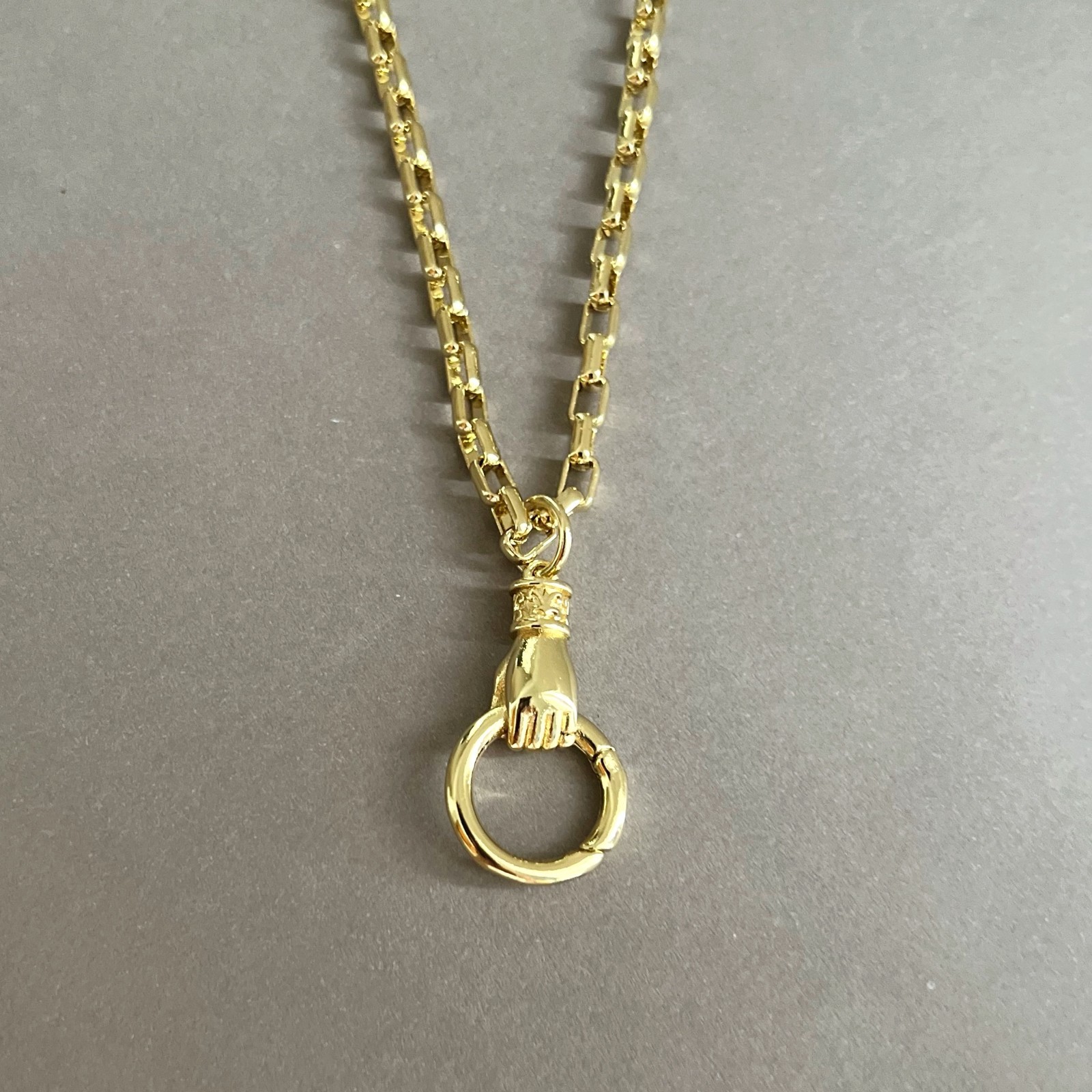 18K Gold Filled Hand Carabiner Necklace Charm Holder Necklace Push Gate Clasp