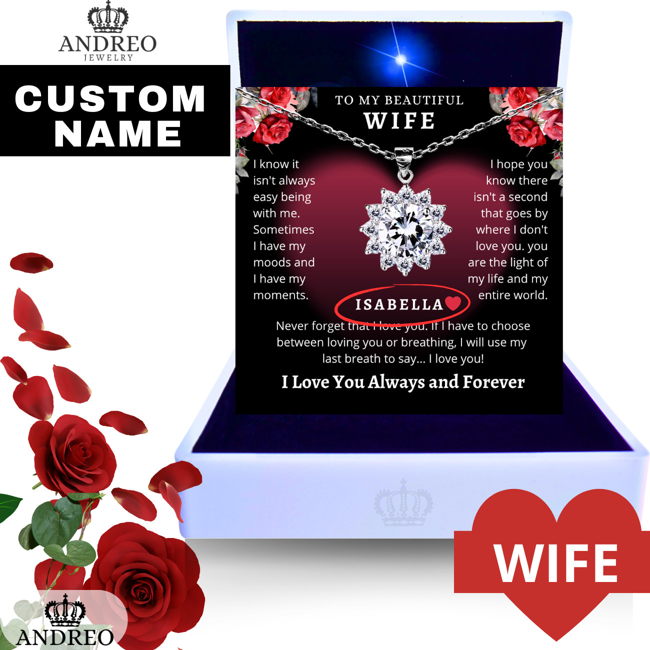 Love Star CUSTOM Anniversary Birthday Gift Necklace Jewelry Wife Gifts ANDREO