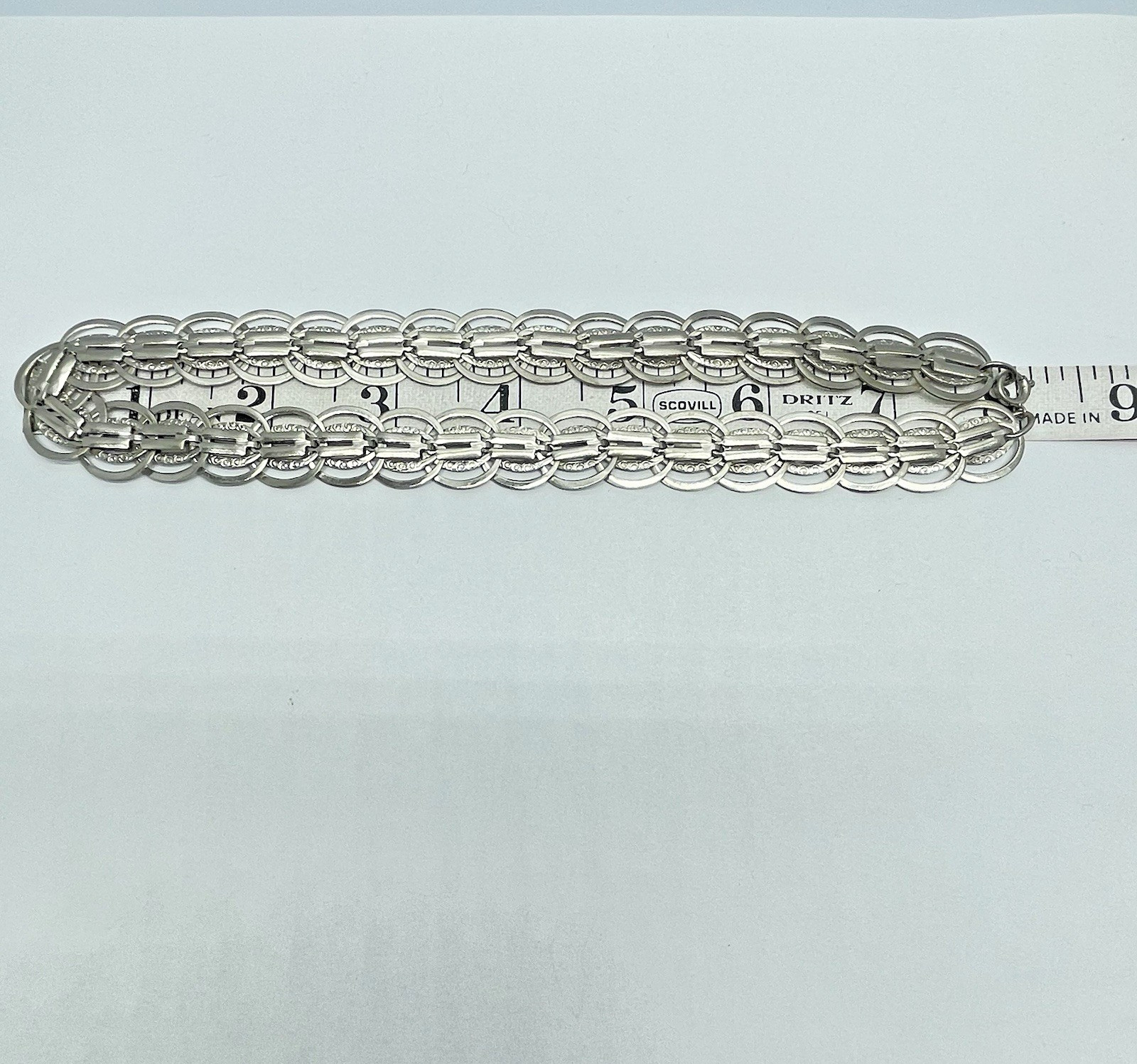 Vtg. Silver‑Tone Double Row Oval Link Necklace with Bar Links 16″ -Germany