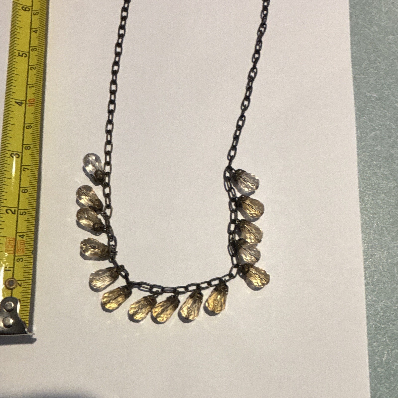 Black Cable Chain Teardrop Crystal Pendant Necklace Gold Tone 19-24in