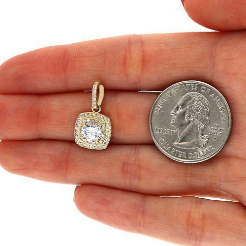 1.25Ct CZ Double Halo Square Shaped Pendant in 10K Yellow Gold