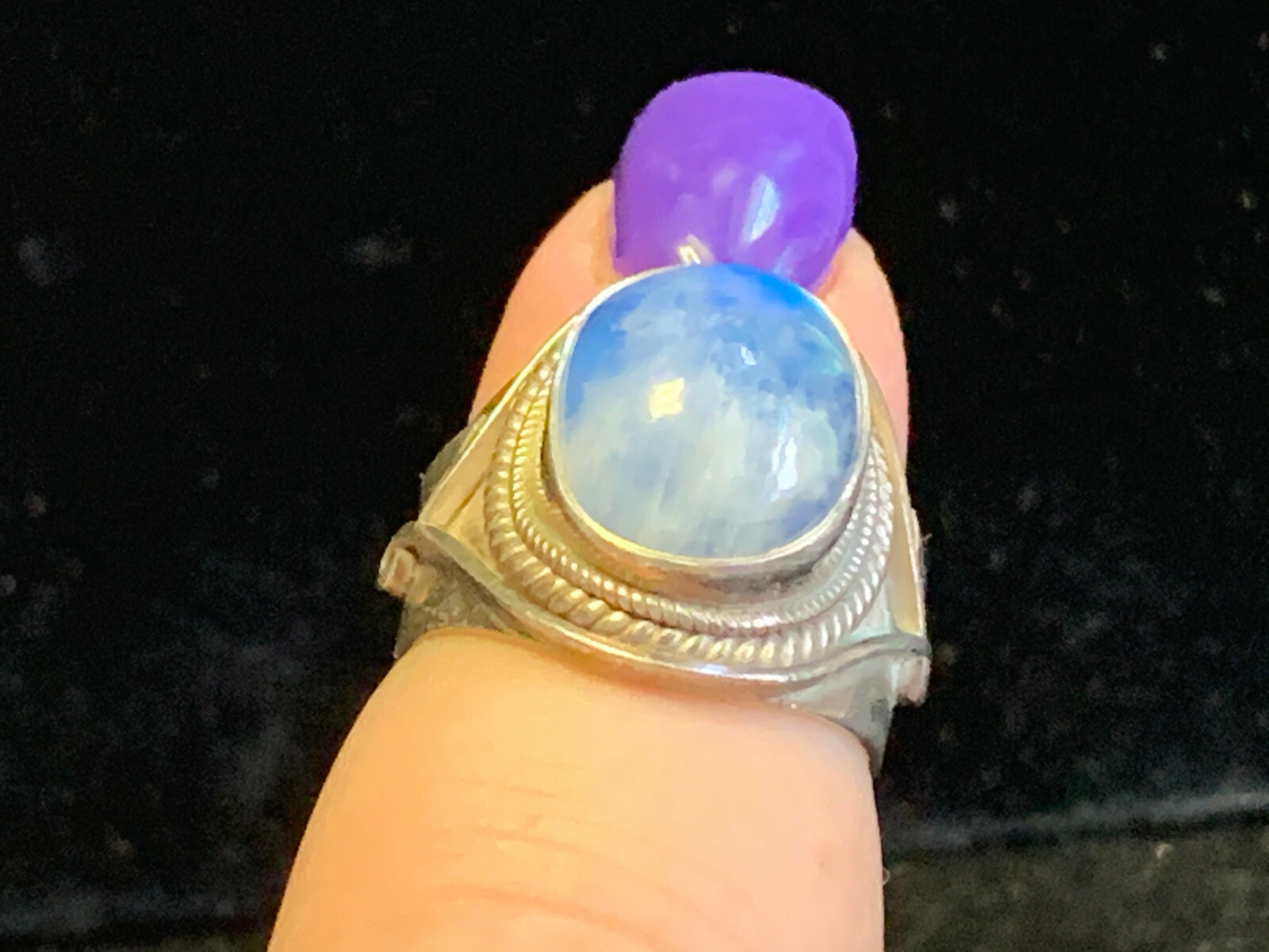 Vtg Sterling Silver .925 Blue Glass Stone Jewelry Ring Size 7 (10.49 Grams)