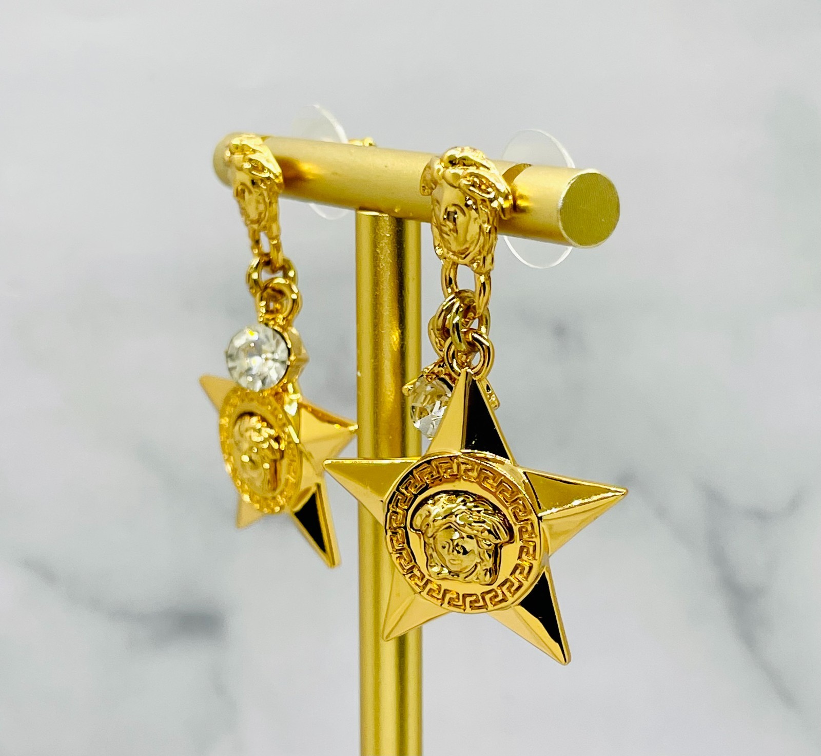 VERSACE Star Medusa Rhinestone Pendant Earrings – Pre owned / MF6236