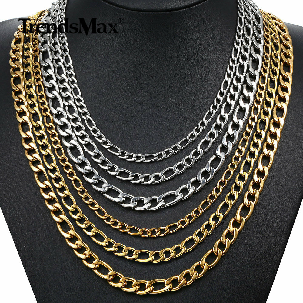 3/5/7/9mm 16-24″ Gold Plated Stainless Steel Figaro Link Necklace Chain 2 Colors