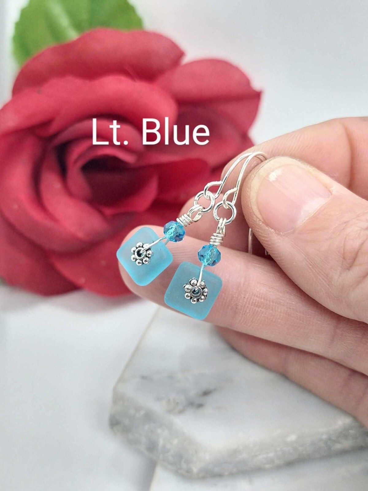Minimalist Seaglass Dangle Earrings in Sterling Silver – Gift For Her Dainty