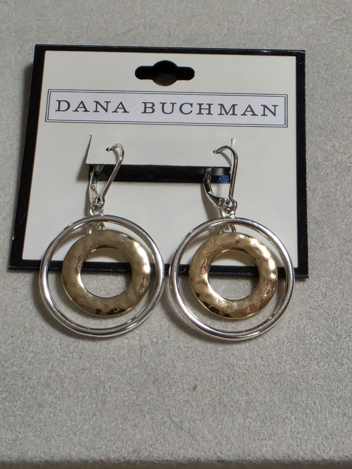New Dana Buchman Double Hoop Earrings Two Tone 1″ French Wire Gold Silver Tone