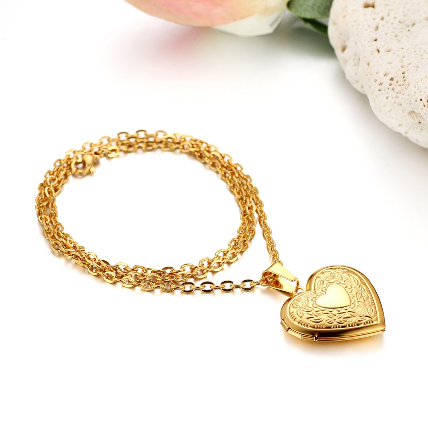 Stainless Steel Pendant Necklace Heart Locket Photo Picture Pendant Chain Gift