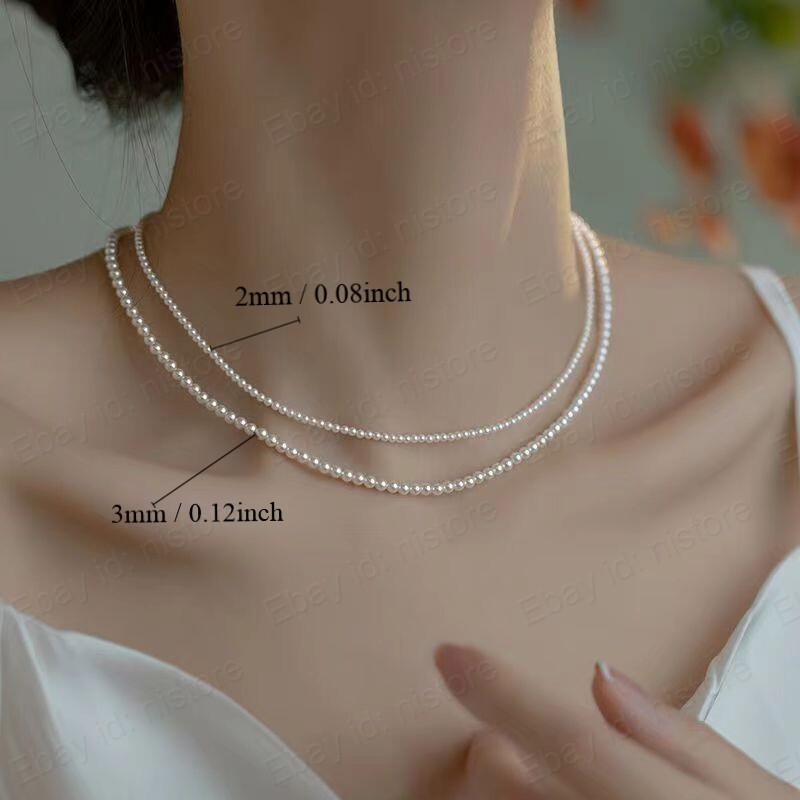 17″L 2mm 3mm 4mm perfect round south sea shell small pearl Choker necklace