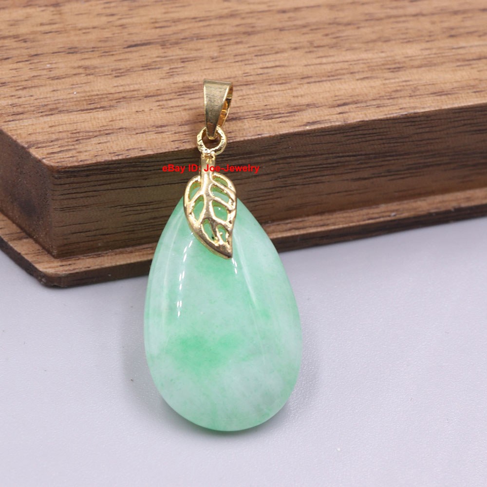 New Arrival Gold Plated Alloy Heated Green Jade Oval Pendant 1.30inch H