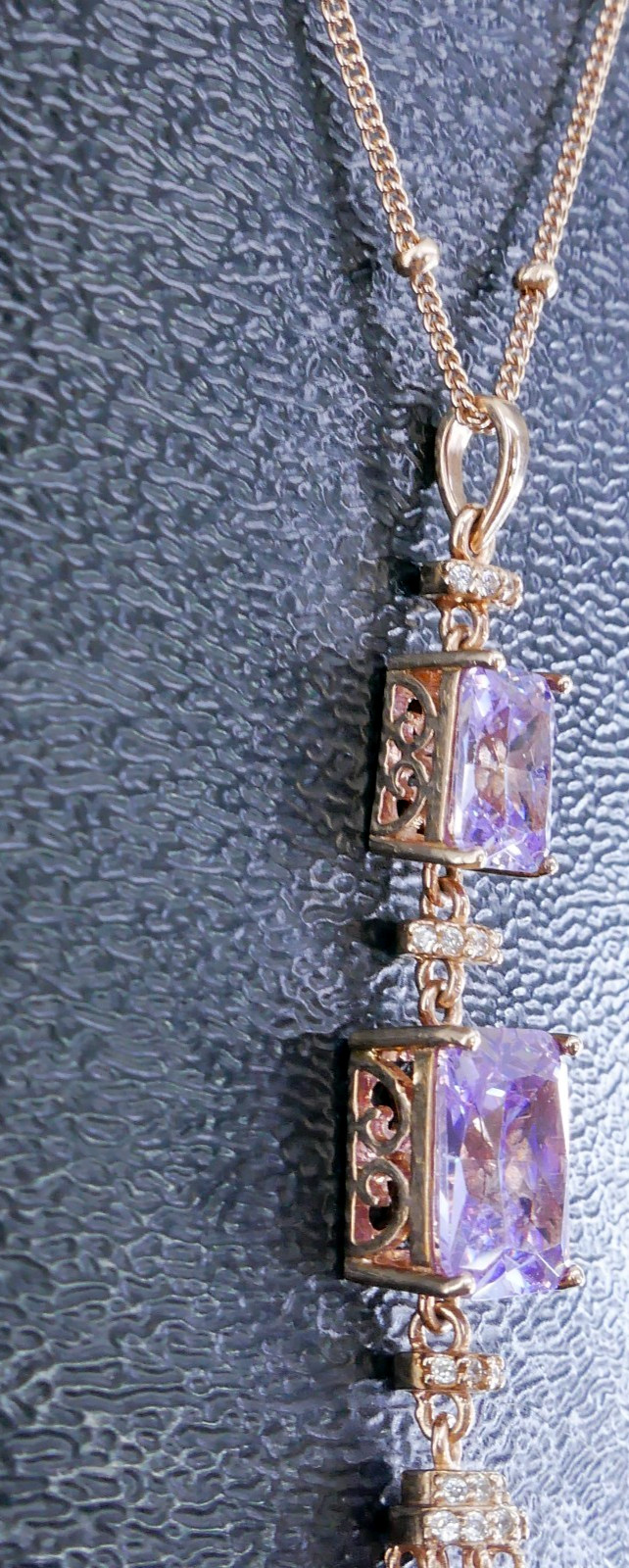 VANNA K BoHo AMETHYST CZ SPACER ROSE GOLD VERMEiL TASSLE BALL CHAiN 21″ NECKLACE