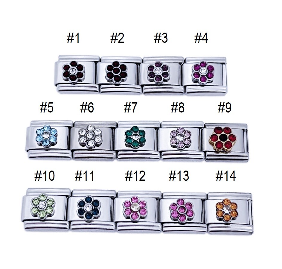 Crystal Flower Birthstone 9mm Italian Charm Stainless Steel Modular Link