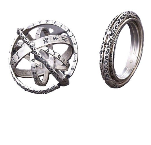 Aluminum Alloy Swivel Astronomical Globe Ring Charm, Rotatable Pendant Size 12
