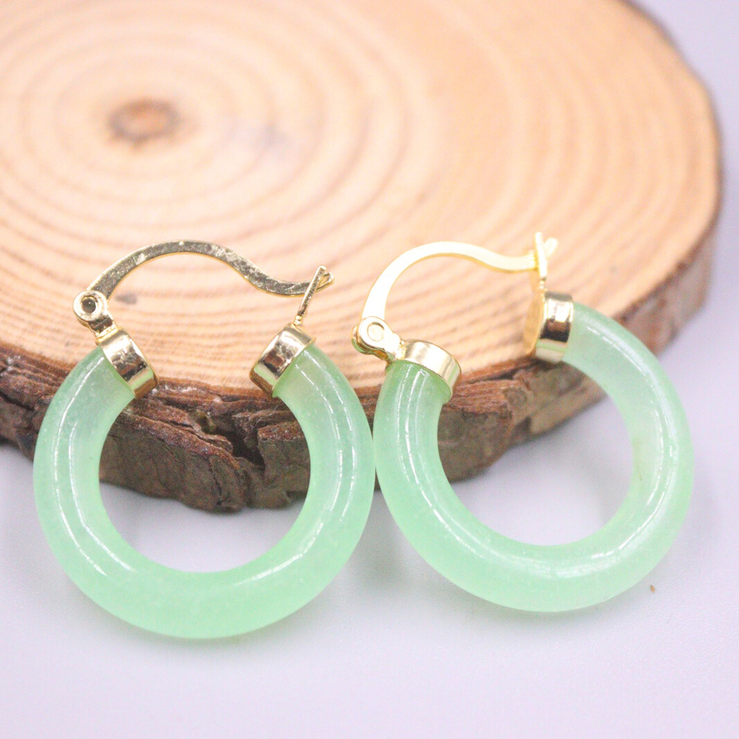 18K GP Alloy Heating Jade Earrings Hook For Women Light Green Earrings Hoop