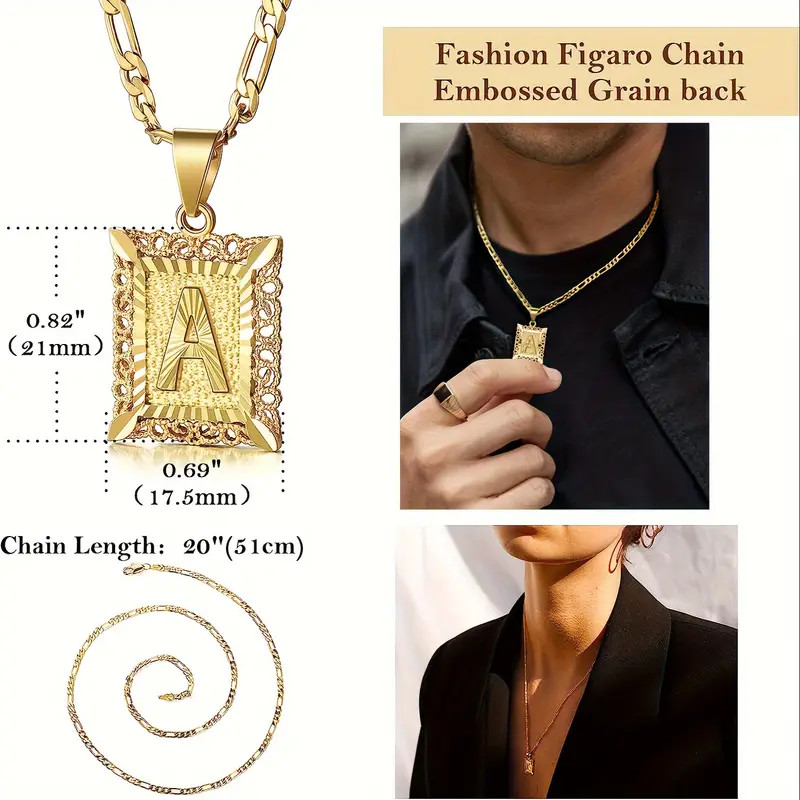 18K Gold Plated Letter B Square Pendant Necklace Initial Chain Men Women Gift