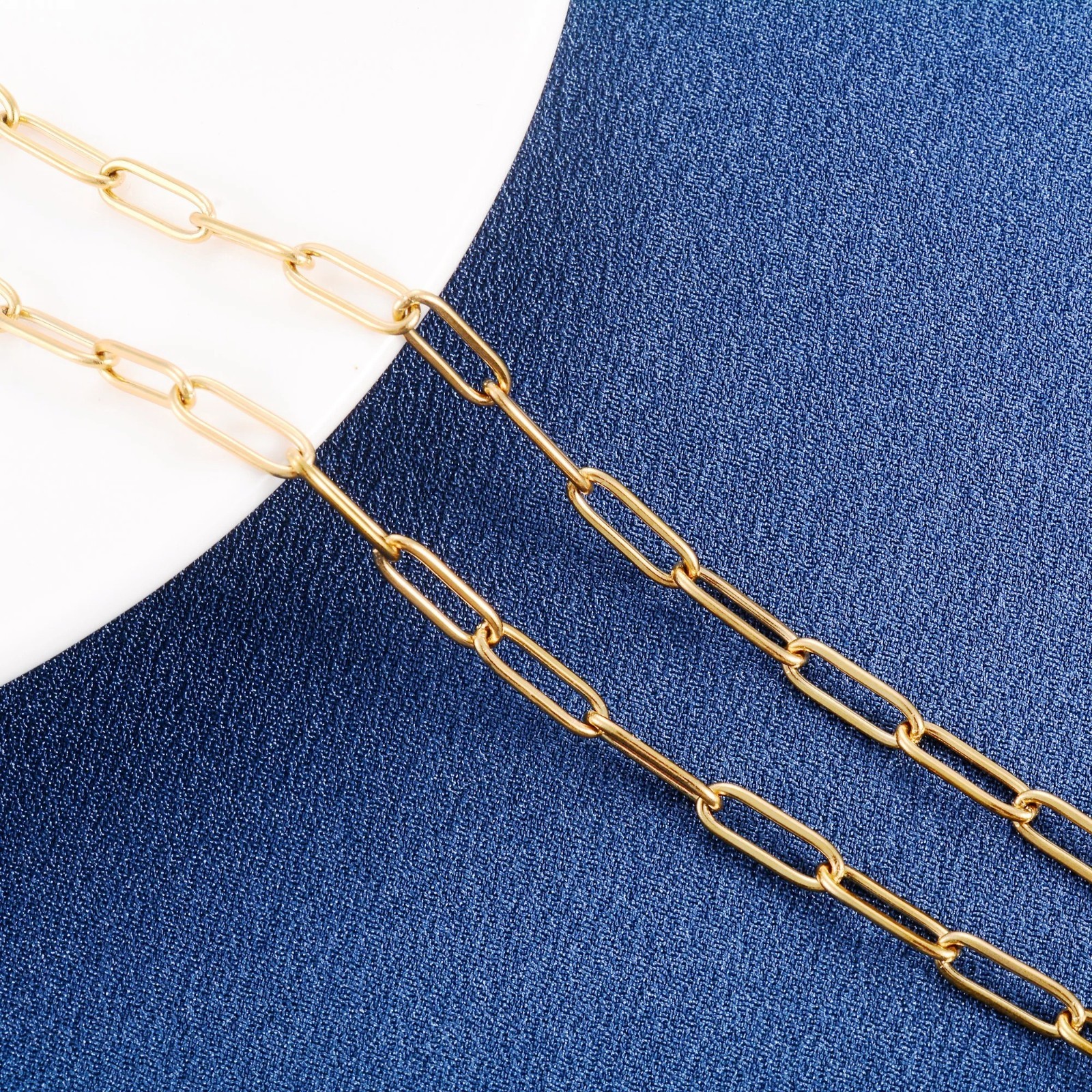 Paper clip necklace silver/gold color for women men, chains stainless steel