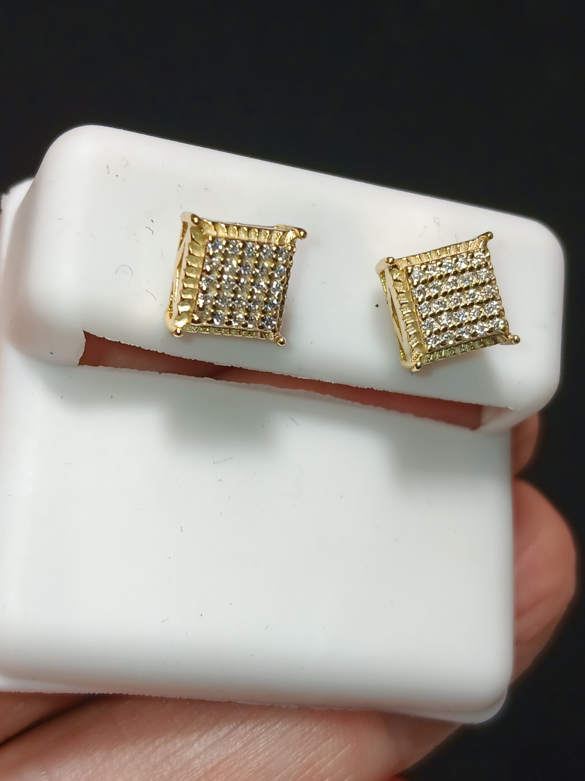 Brand New 14k Gold Filled Brass VVS Cz Squared Screw Back Earrings (Unisex)