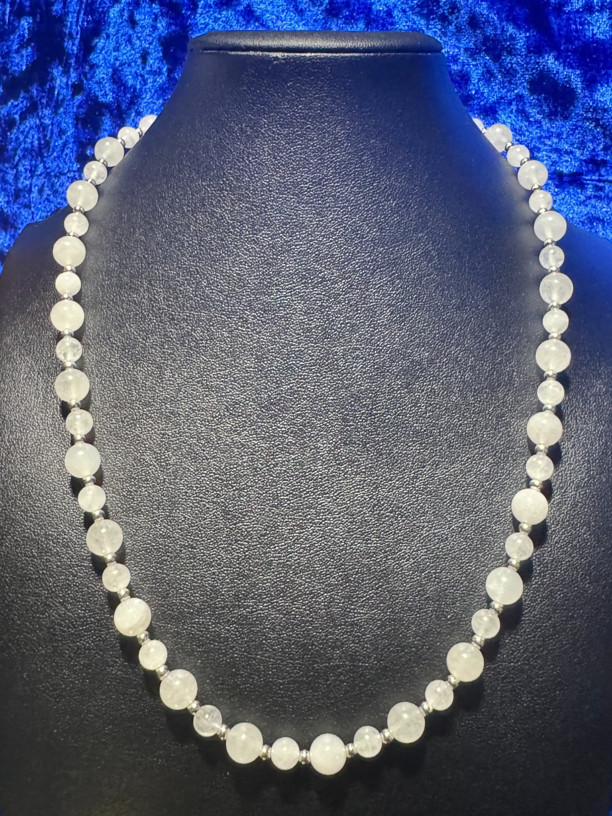 White Jade Beaded Tennis Necklace Chain 8Mm & 6 Mm 20″ + 4″ Natural Gemstone